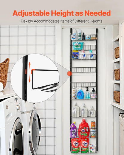 Over the Door Pantry Organizer, 9-Tier Pantry Organization and Storage, Heavy-Duty Steel Hanging Spice Rack, Adjustable Wall Seasoning Shelves, for Home Kitchen Laundry Room Bathroom, White