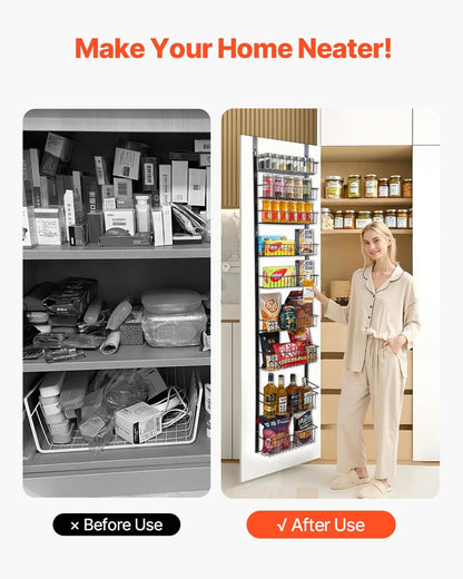 Over the Door Pantry Organizer, 9-Tier Pantry Organization and Storage, Heavy-Duty Steel Hanging Spice Rack, Adjustable Wall Seasoning Shelves, for Home Kitchen Laundry Room Bathroom, White