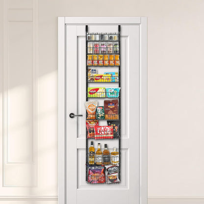 Over the Door Pantry Organizer, 9-Tier Pantry Organization and Storage, Heavy-Duty Steel Hanging Spice Rack, Adjustable Wall Seasoning Shelves, for Home Kitchen Laundry Room Bathroom, White