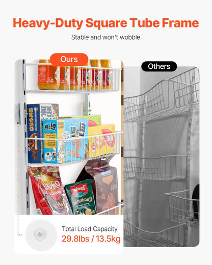 Over the Door Pantry Organizer, 9-Tier Pantry Organization and Storage, Heavy-Duty Steel Hanging Spice Rack, Adjustable Wall Seasoning Shelves, for Home Kitchen Laundry Room Bathroom, White