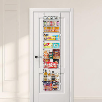 Over the Door Pantry Organizer, 9-Tier Pantry Organization and Storage, Heavy-Duty Steel Hanging Spice Rack, Adjustable Wall Seasoning Shelves, for Home Kitchen Laundry Room Bathroom, White