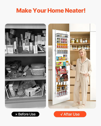 Over the Door Pantry Organizer, 9-Tier Pantry Organization and Storage, Heavy-Duty Steel Hanging Spice Rack, Adjustable Wall Seasoning Shelves, for Home Kitchen Laundry Room Bathroom, White