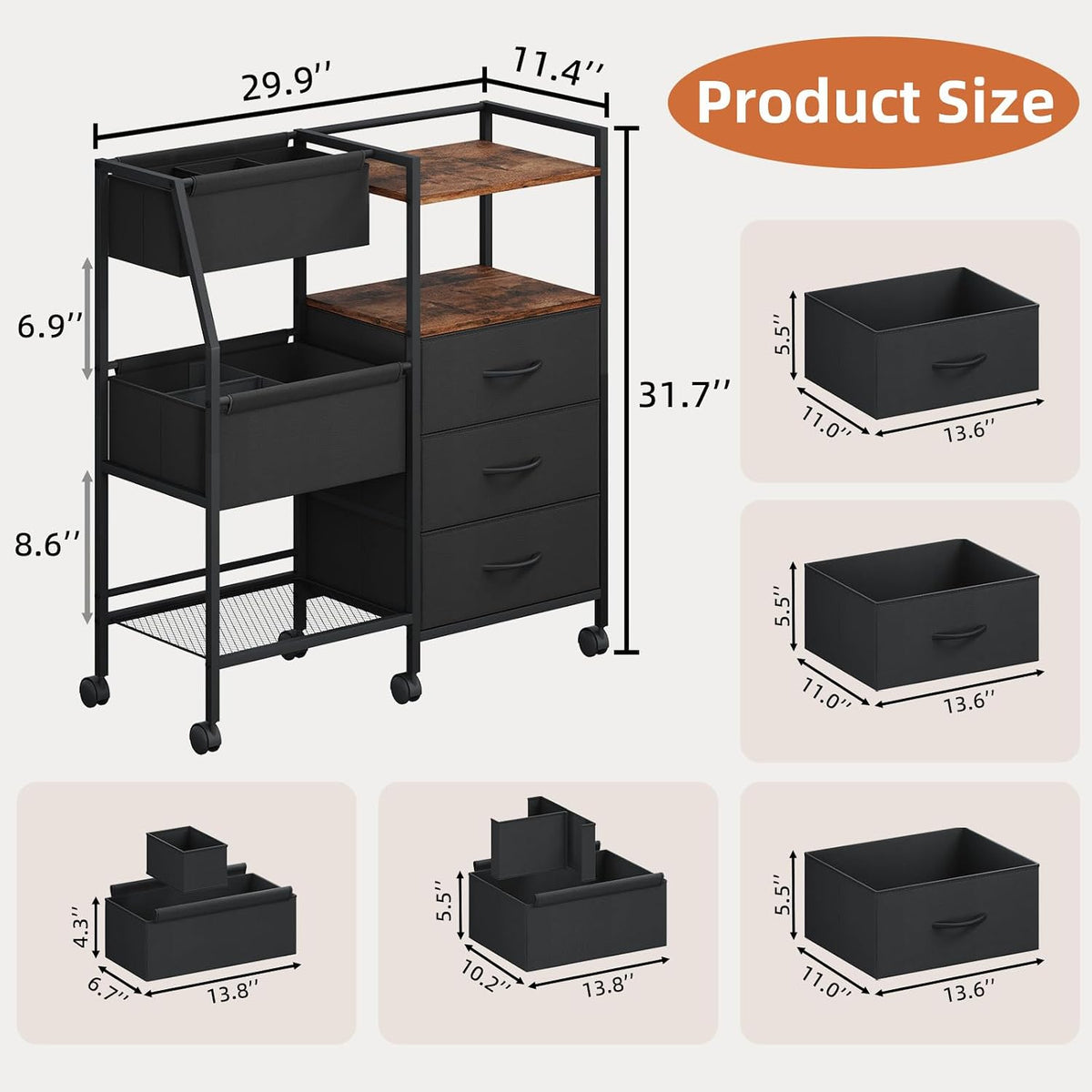 Baby Diaper Caddy Organizer, 3-Tier Rolling Cart with Drawers
