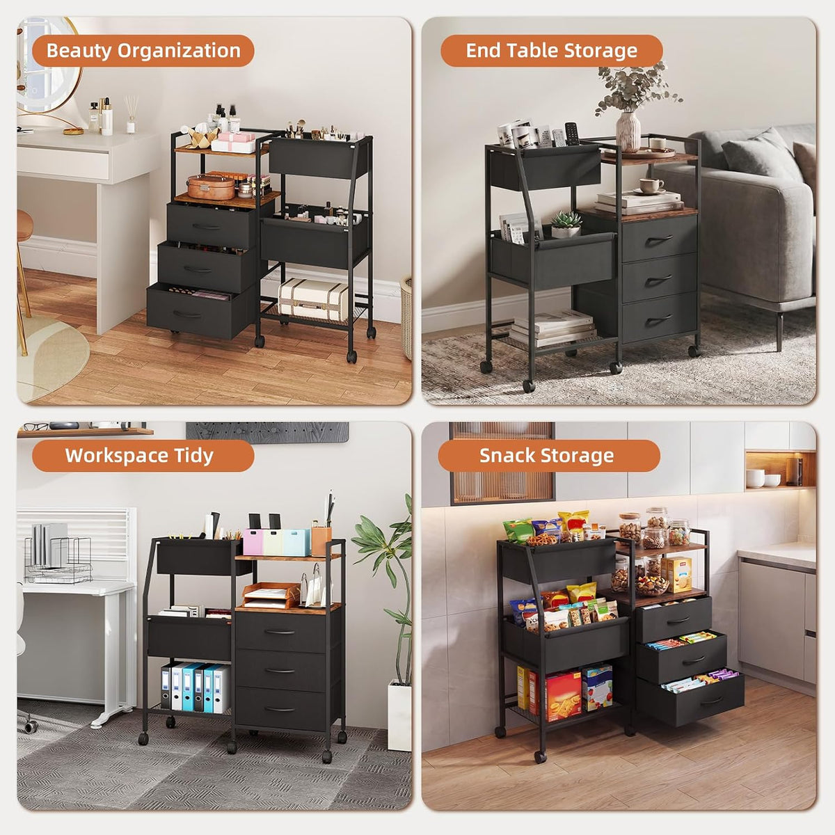 Baby Diaper Caddy Organizer, 3-Tier Rolling Cart with Drawers