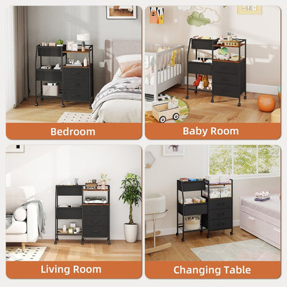 Baby Diaper Caddy Organizer, 3-Tier Rolling Cart with Drawers