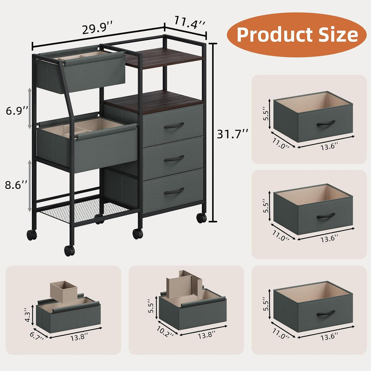 Baby Diaper Caddy Organizer, 3-Tier Rolling Cart with Drawers
