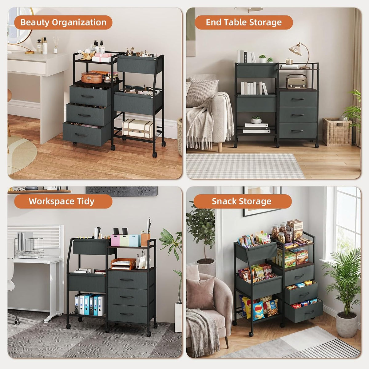Baby Diaper Caddy Organizer, 3-Tier Rolling Cart with Drawers
