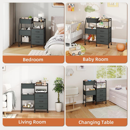 Baby Diaper Caddy Organizer, 3-Tier Rolling Cart with Drawers