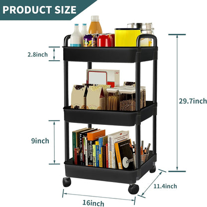 3 Tier Rolling Cart, Plastic Diaper Cart Organizer with Wheels, Roller Cart for Diapers, Baby Nursery, Kitchen, Bathroom, Living Room and Bedside, White