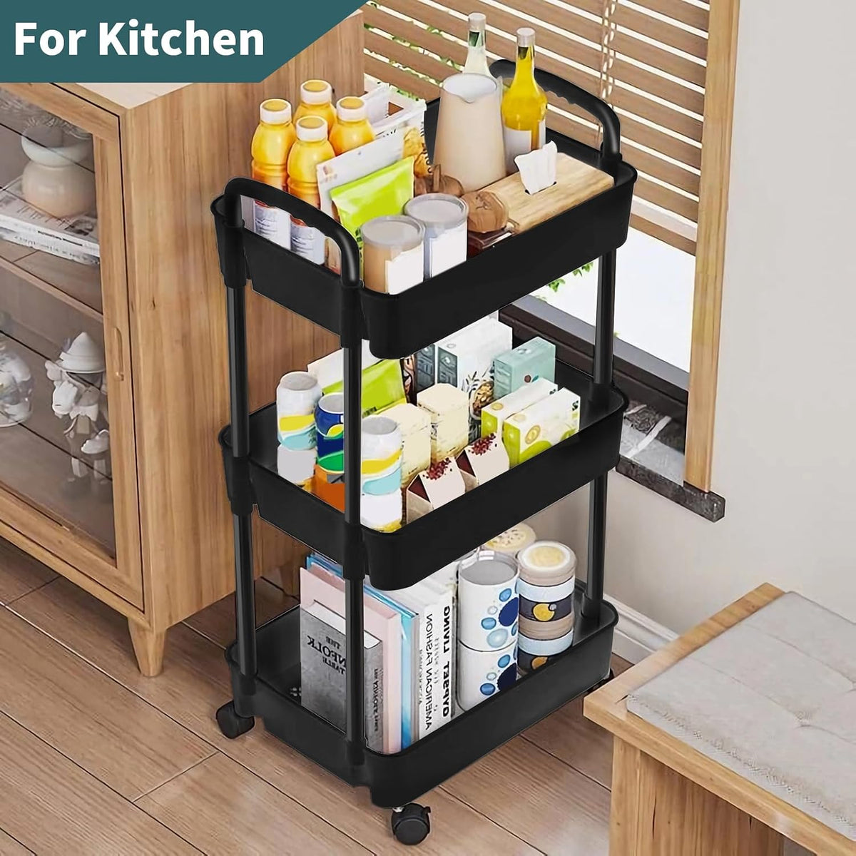 3 Tier Rolling Cart, Plastic Diaper Cart Organizer with Wheels, Roller Cart for Diapers, Baby Nursery, Kitchen, Bathroom, Living Room and Bedside, White