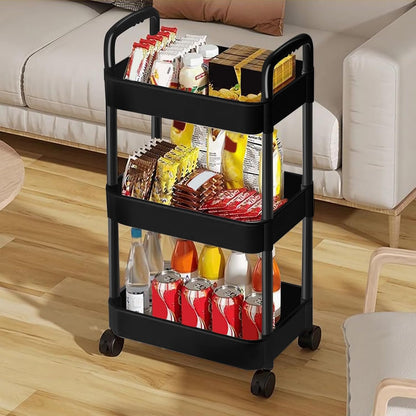 3 Tier Rolling Cart, Plastic Diaper Cart Organizer with Wheels, Roller Cart for Diapers, Baby Nursery, Kitchen, Bathroom, Living Room and Bedside, White