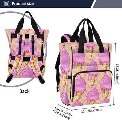 Diaper Bag Backpack, Multifunction Travel Bag for Moms Dads, Baby Changing Bag with Insulted Pockets, Stroller Straps and Side Bottle Pockets Melting Ice-cream Pattern