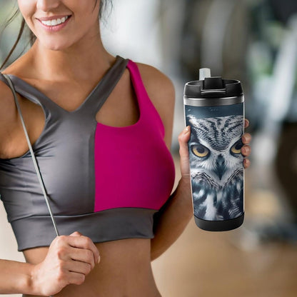 13oz Insulated Travel Coffee Mug Reusable Coffee Cup Water Bottle | Grey And White Owl Travel Mug with Leak Proof Lid Double Wall Stainless Steel Coffee Tumbler Personalized Gift