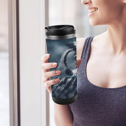 13oz Insulated Travel Coffee Mug Reusable Coffee Cup Water Bottle | Grey And White Owl Travel Mug with Leak Proof Lid Double Wall Stainless Steel Coffee Tumbler Personalized Gift