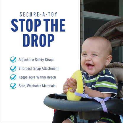 Secure-A-Toy, Safety Strap Secures Toys, Teether, Pacifiers to Strollers, Highchairs, Car Seats, Adjustable Length Keep Toys Sanitary, Registry Must Haves, Blue-Orange-Grey-Black, 4 Count