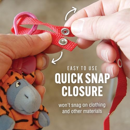 Secure-A-Toy, Safety Strap Secures Toys, Teether, Pacifiers to Strollers, Highchairs, Car Seats, Adjustable Length Keep Toys Sanitary, Registry Must Haves, Blue-Orange-Grey-Black, 4 Count