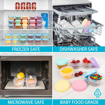 Small Food Containers with Lids for Baby Toddler 4 oz, 15 Pack Easy Open Ultra Thick Reusable Plastic Freezer Kids Food Storage Box for Snack Lunch Daycare School, Measuring, Dishwasher Safe, BPA Free