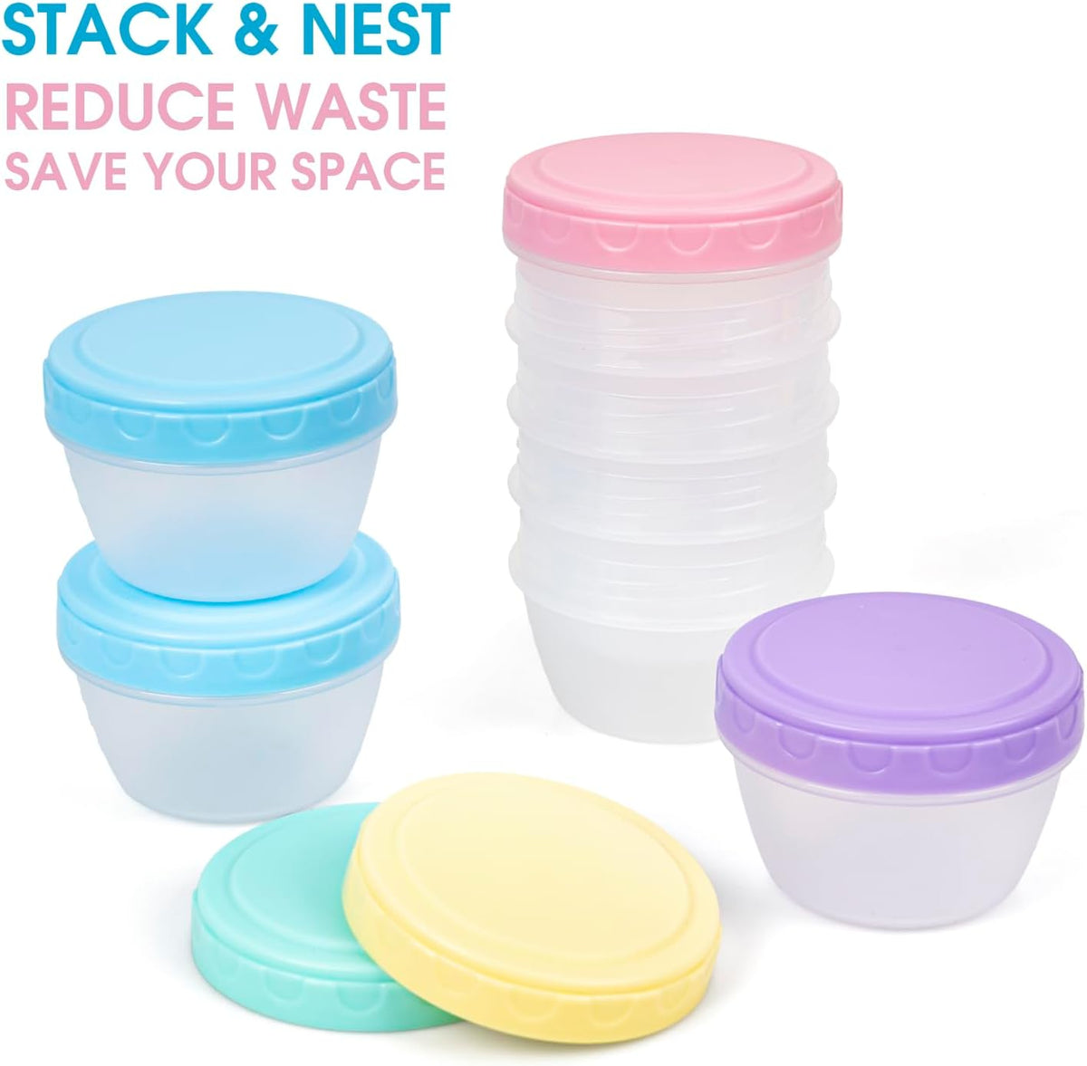 Small Food Containers with Lids for Baby Toddler 4 oz, 15 Pack Easy Open Ultra Thick Reusable Plastic Freezer Kids Food Storage Box for Snack Lunch Daycare School, Measuring, Dishwasher Safe, BPA Free