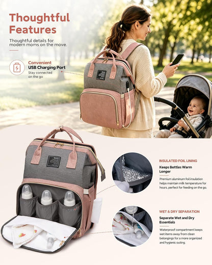 Diaper Bag Backpack with Changing Station, 25L Large Capacity
