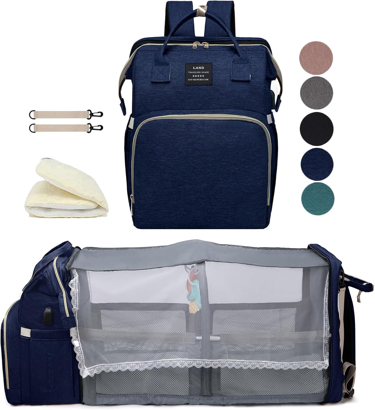 Diaper Bag Backpack with Changing Station, 25L Large Capacity