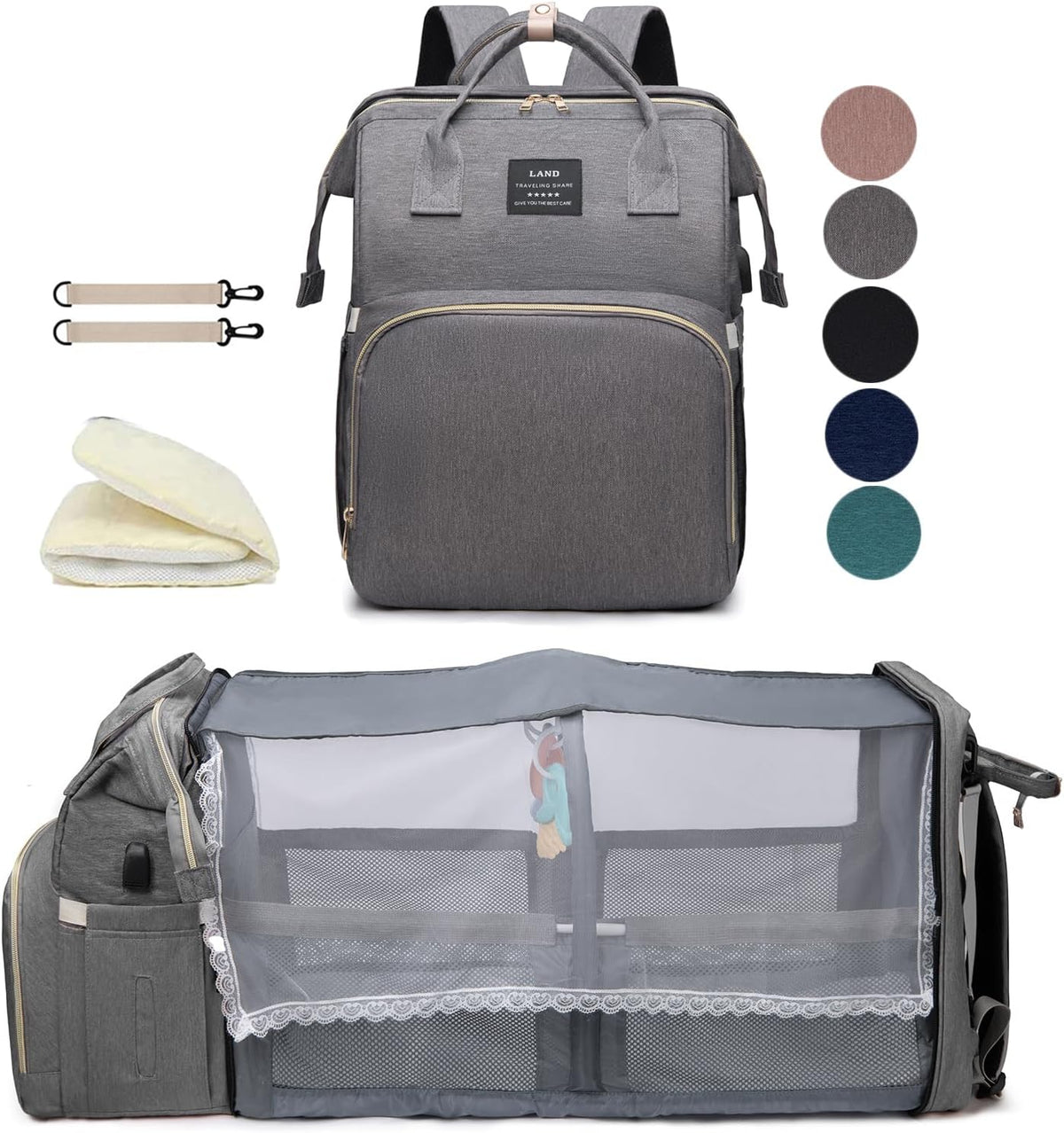 Diaper Bag Backpack with Changing Station, 25L Large Capacity