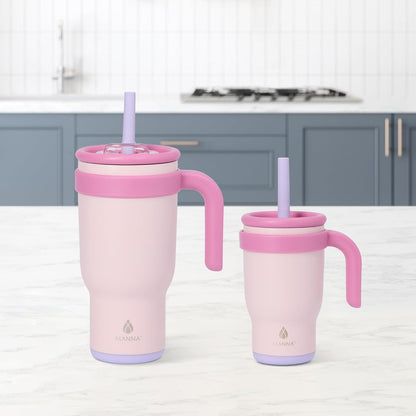 Oslo Stainless Steel Insulated Tumbler 2 Pack - 14 Oz and 30 Oz - Pink Powder Coat