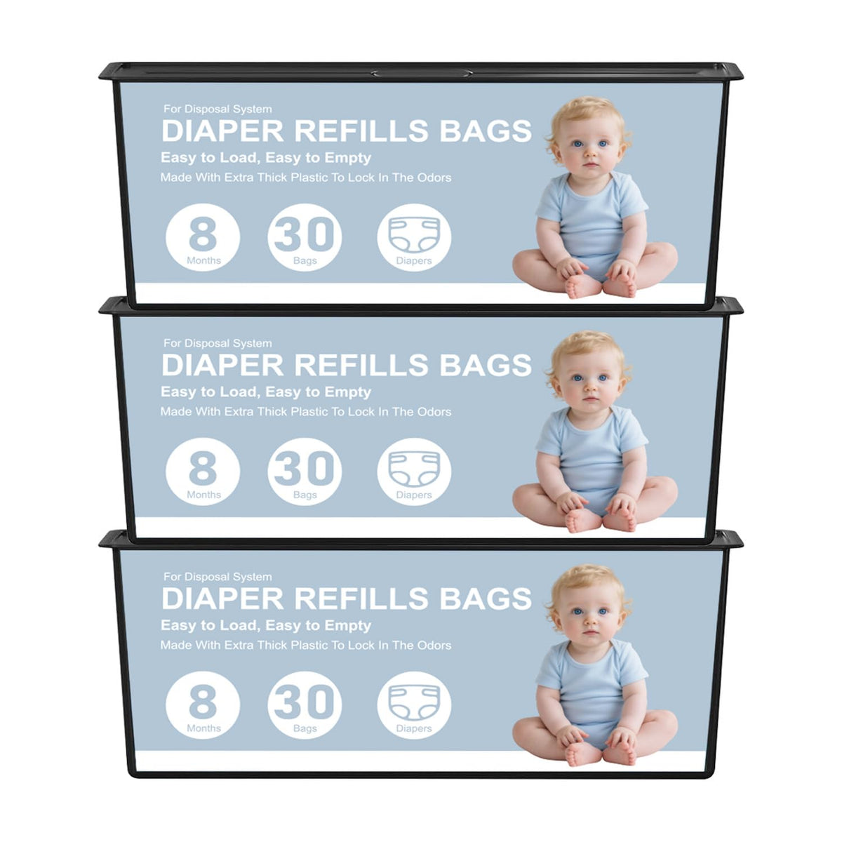 Diaper Pail Refills Bags Compatible with Genie Easy Roll Signature and Platinum Diaper Pails,90 Refills Holds up to 4200 Newborn Diapers,7-Layer Odor-Barrier Technology (3 Pack)