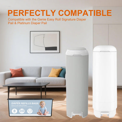 Diaper Pail Refills Bags Compatible with Genie Easy Roll Signature and Platinum Diaper Pails,90 Refills Holds up to 4200 Newborn Diapers,7-Layer Odor-Barrier Technology (3 Pack)