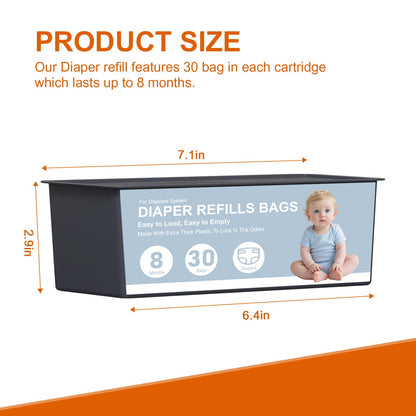 Diaper Pail Refills Bags Compatible with Genie Easy Roll Signature and Platinum Diaper Pails,90 Refills Holds up to 4200 Newborn Diapers,7-Layer Odor-Barrier Technology (3 Pack)