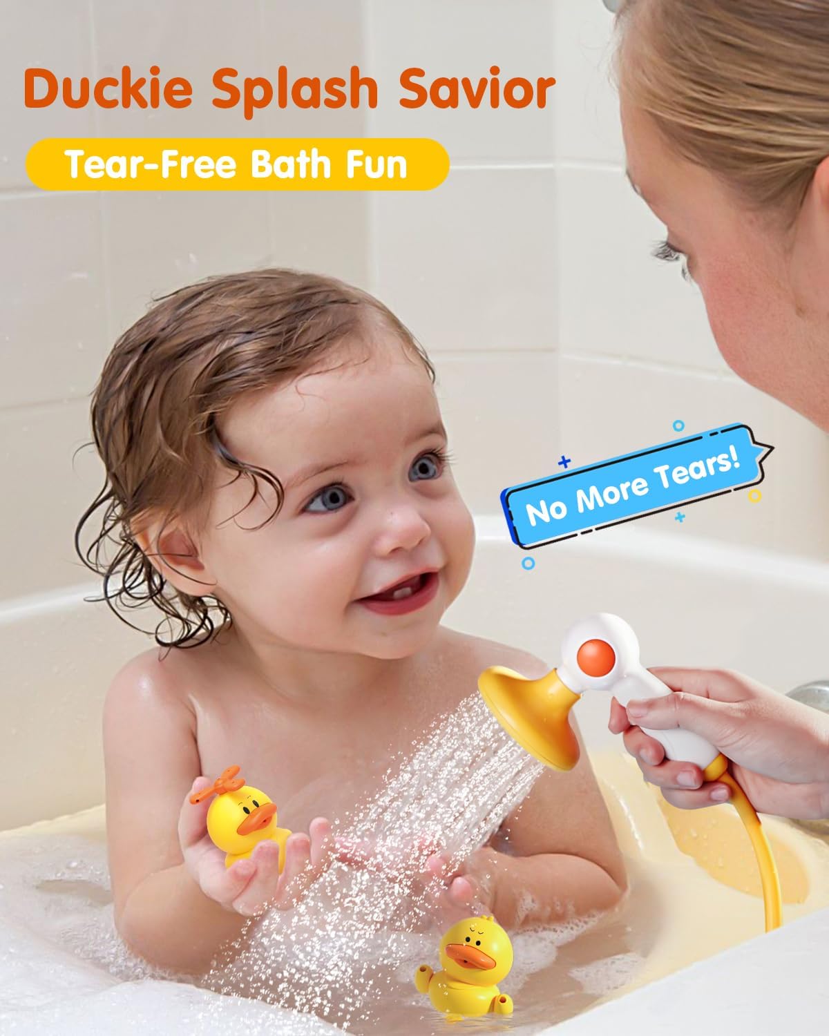 Duckie Baby Bath Shower Head, Toddler Bath Toys for Kids Ages 1-3