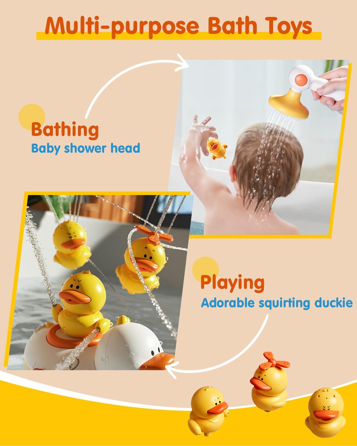 Duckie Baby Bath Shower Head, Toddler Bath Toys for Kids Ages 1-3