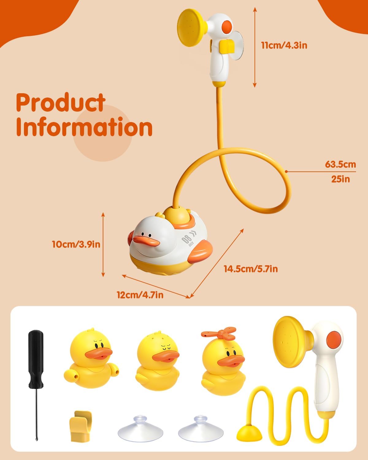 Duckie Baby Bath Shower Head, Toddler Bath Toys for Kids Ages 1-3