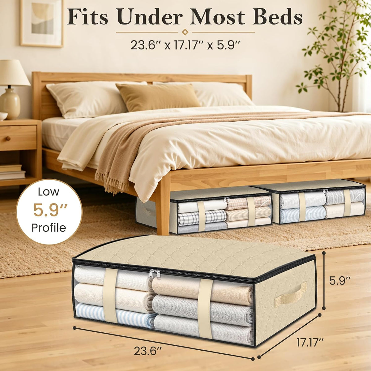 Under Bed Storage Bags, 40L, Gray