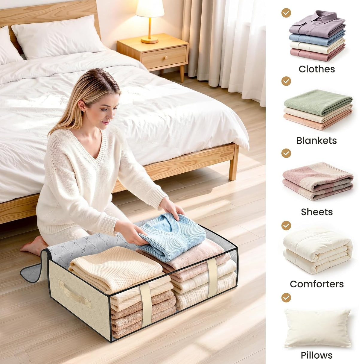 Under Bed Storage Bags, 40L, Gray