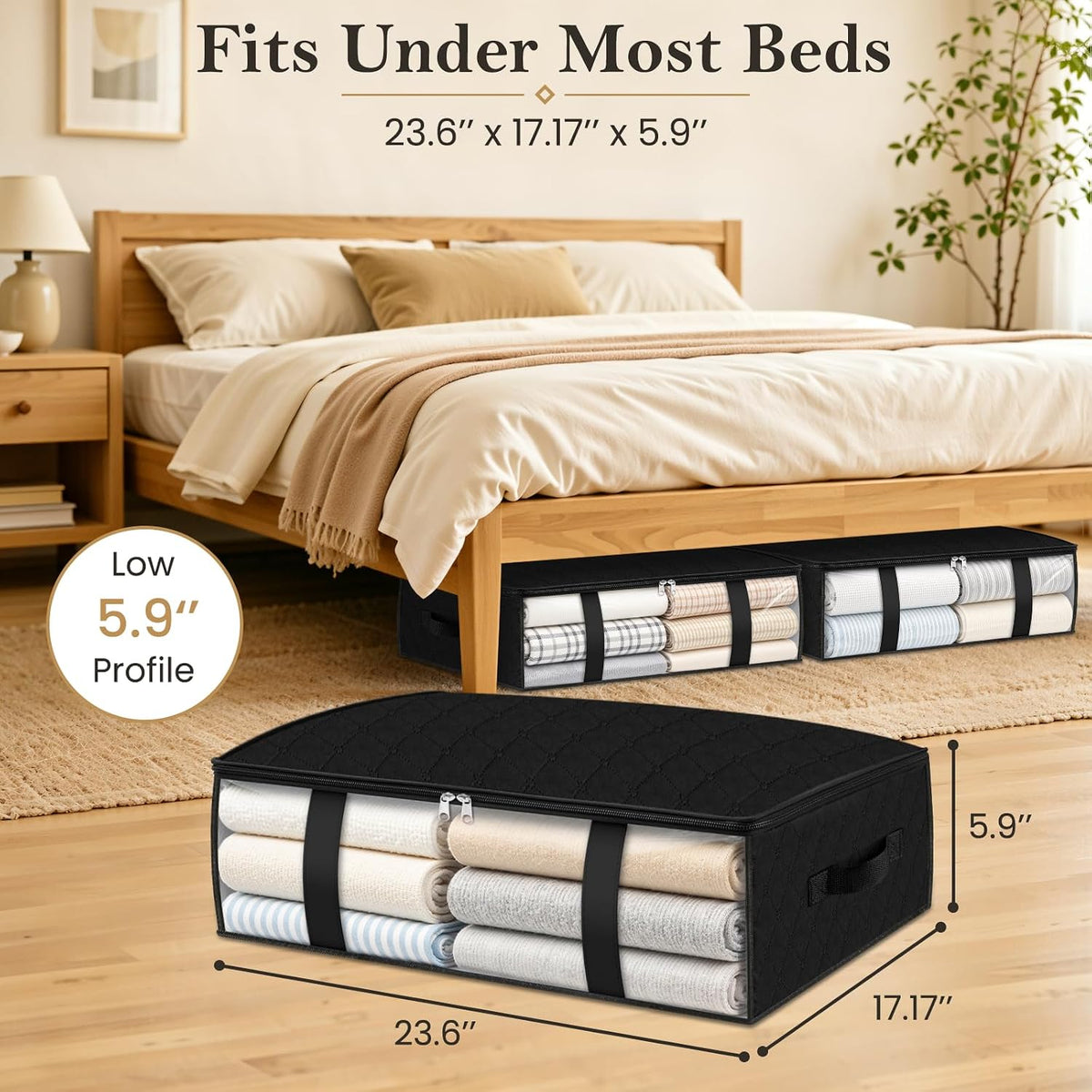 Under Bed Storage Bags, 40L, Gray