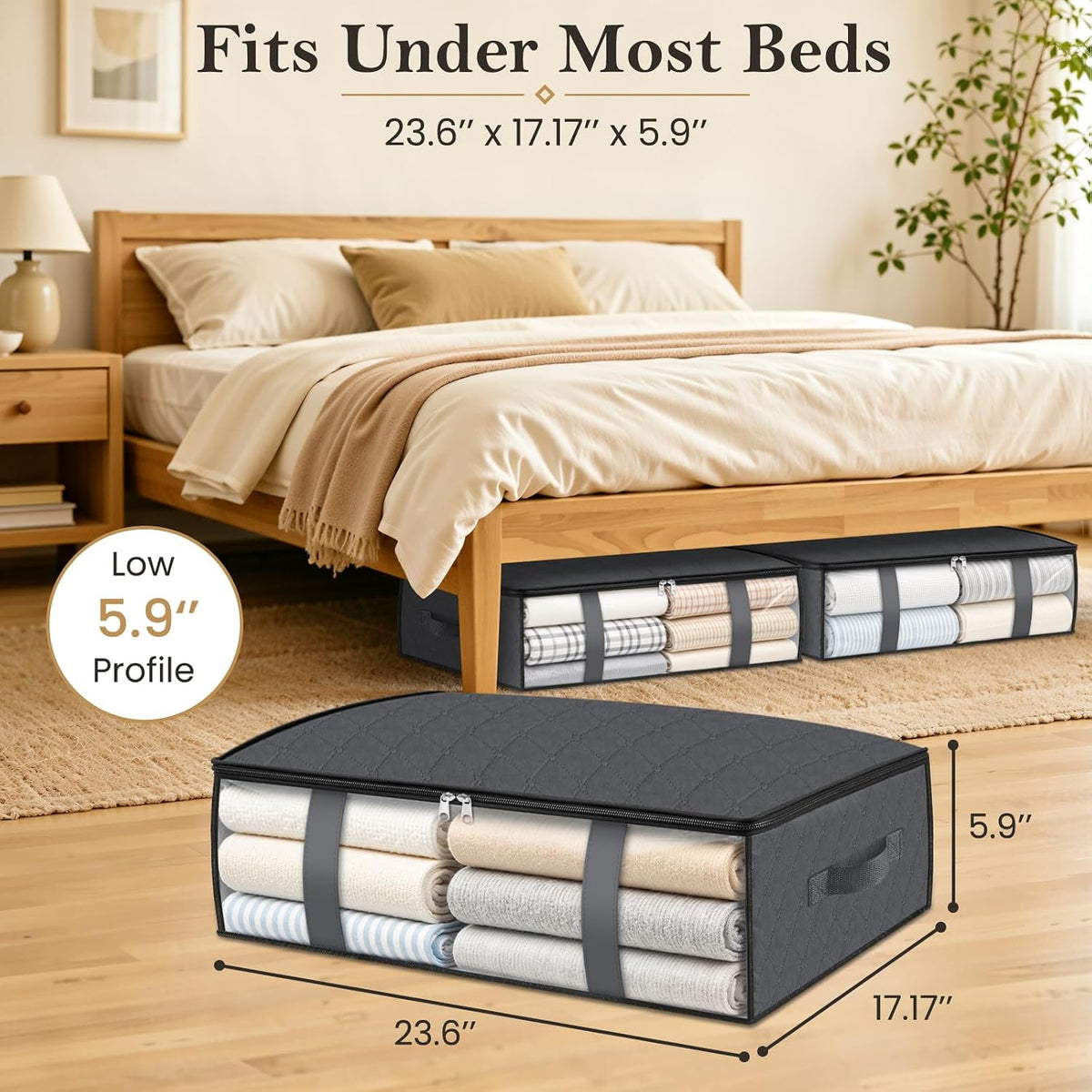 Under Bed Storage Bags, 40L, Gray