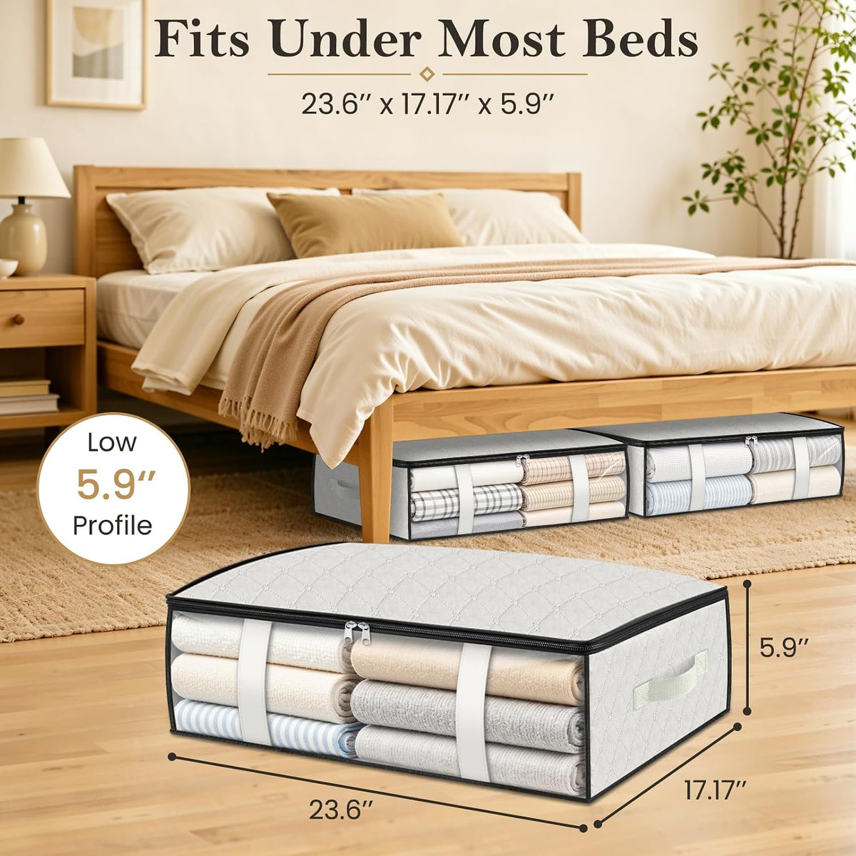 Under Bed Storage Bags, 40L, Gray