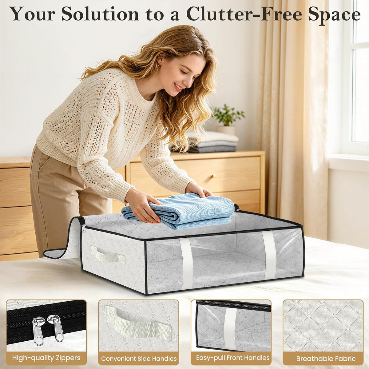 Under Bed Storage Bags, 40L, Gray