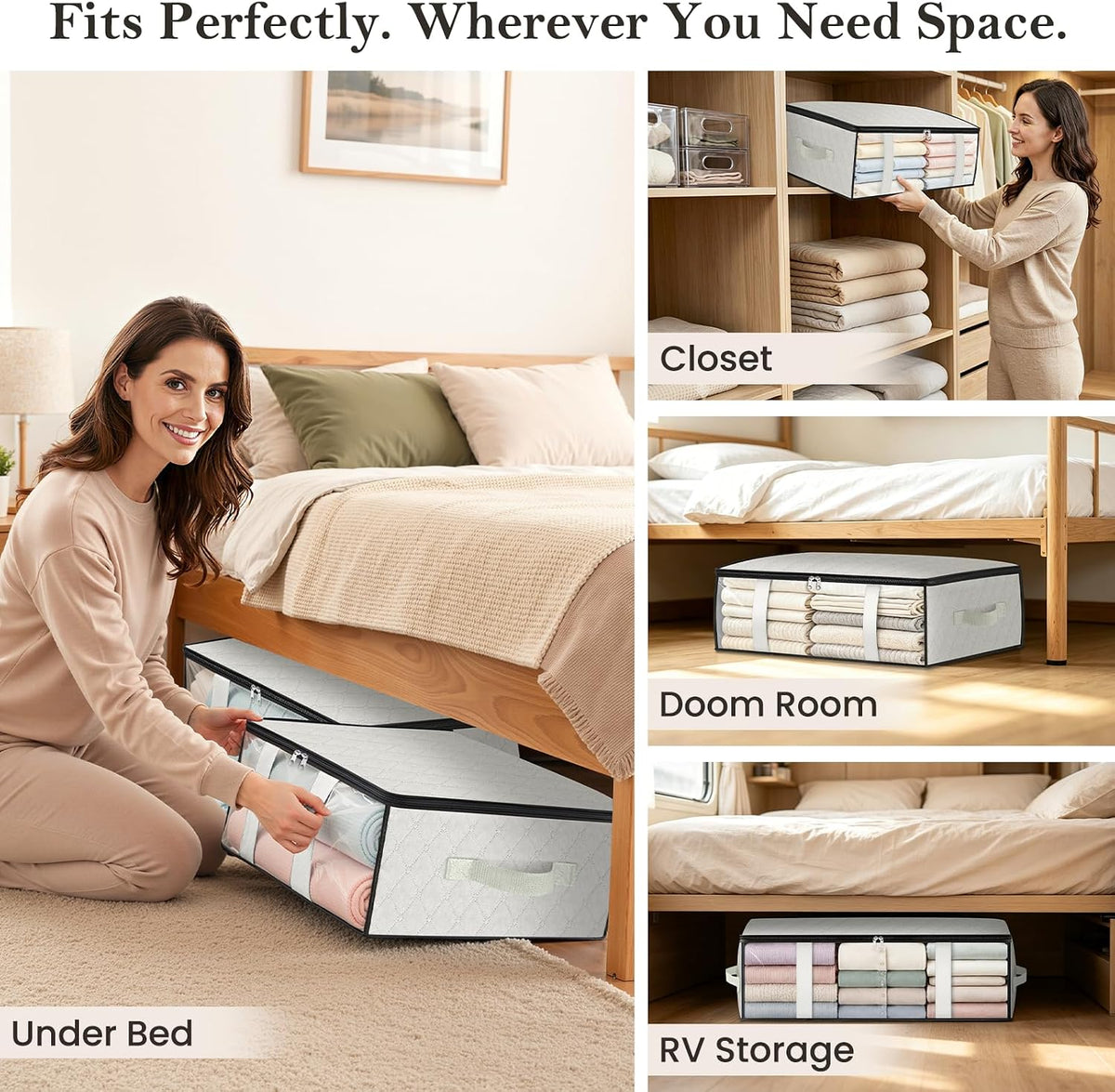 Under Bed Storage Bags, 40L, Gray