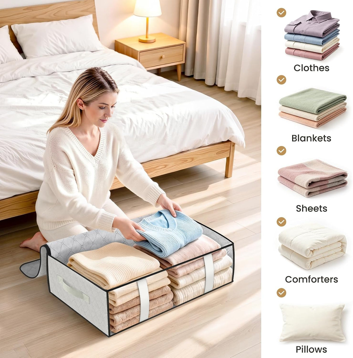 Under Bed Storage Bags, 40L, Gray