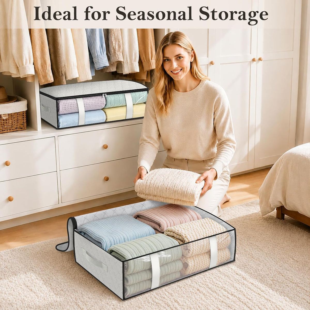Under Bed Storage Bags, 40L, Gray