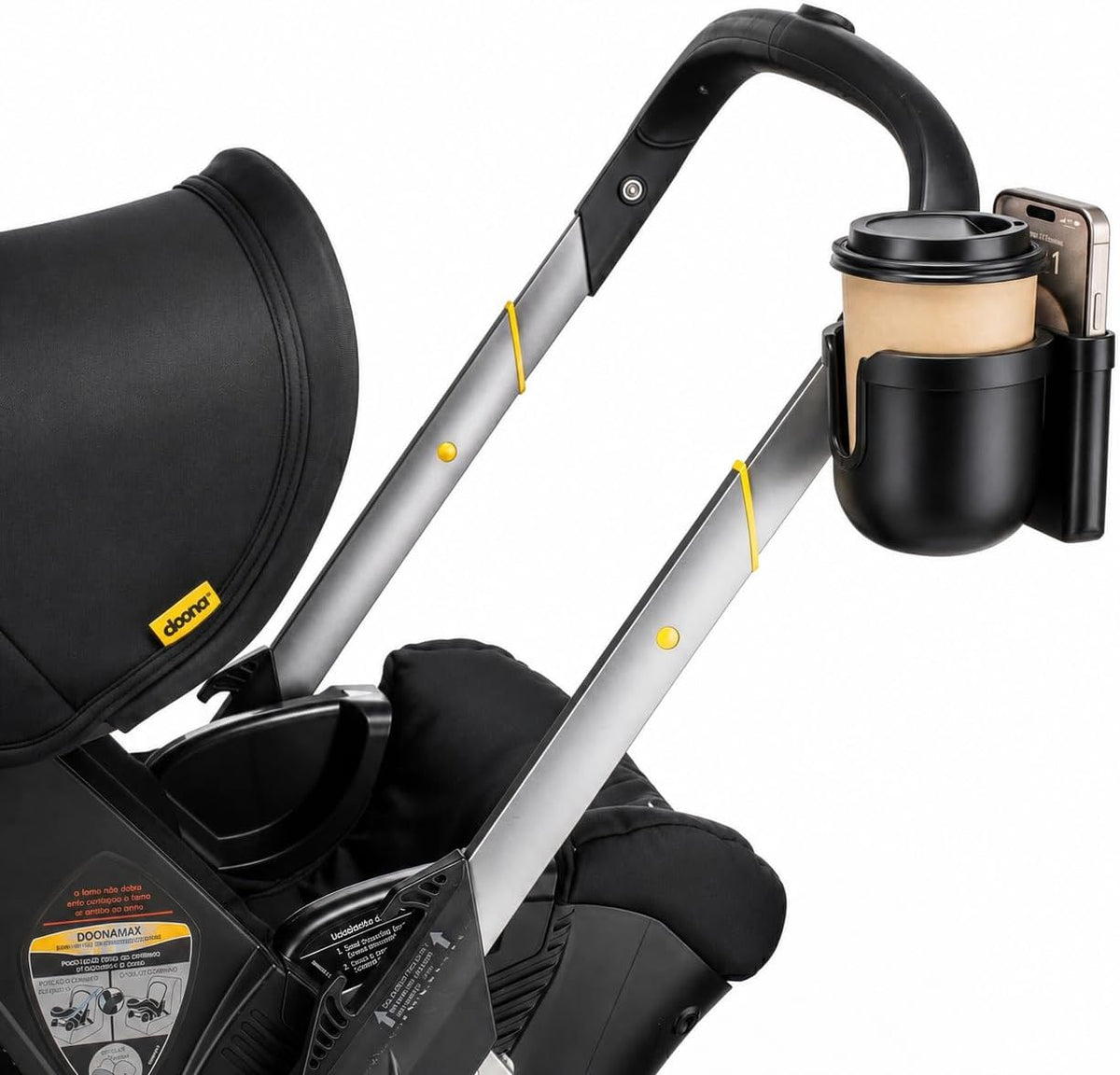 Cup and Phone Holder Compatible Only with the Original Doona Car Seat & Stroller All-in-One Travel System, Right-Side Hook-On Attachment, Removable Phone Holder, Not Compatible with Doona X