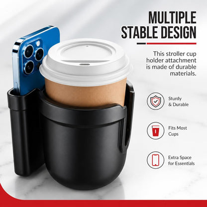 Cup and Phone Holder Compatible Only with the Original Doona Car Seat & Stroller All-in-One Travel System, Right-Side Hook-On Attachment, Removable Phone Holder, Not Compatible with Doona X