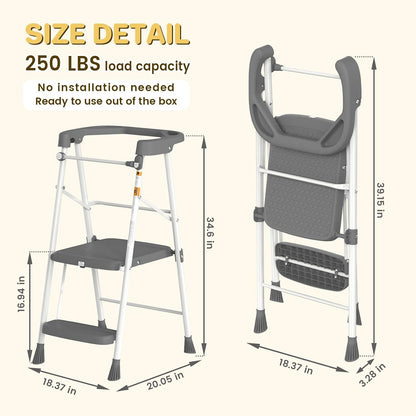 Kids 2 Steps Step Stool, Foldable Toddler Tower with Safety Railing