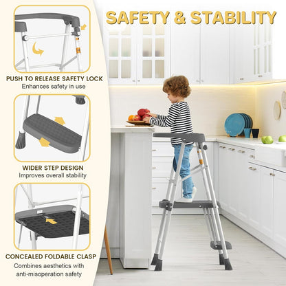 Kids 2 Steps Step Stool, Foldable Toddler Tower with Safety Railing