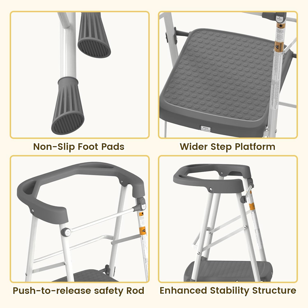Kids 2 Steps Step Stool, Foldable Toddler Tower with Safety Railing