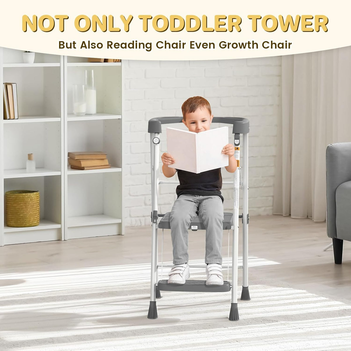 Kids 2 Steps Step Stool, Foldable Toddler Tower with Safety Railing