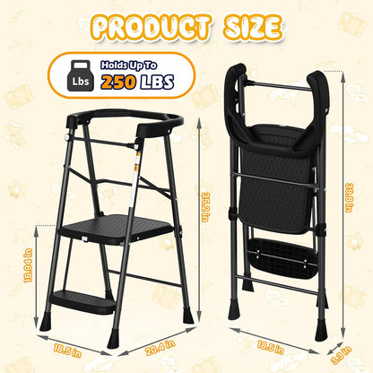 Kids 2 Steps Step Stool, Foldable Toddler Tower with Safety Railing