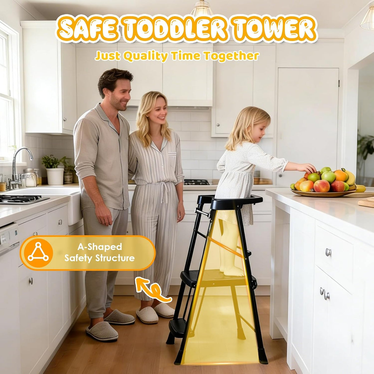 Kids 2 Steps Step Stool, Foldable Toddler Tower with Safety Railing