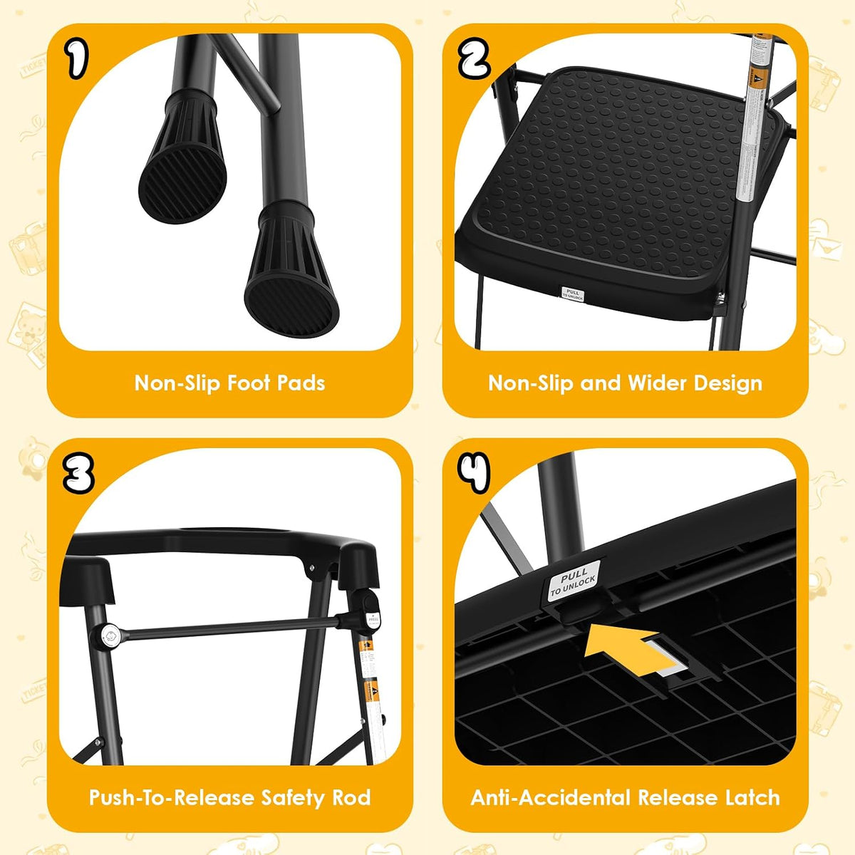 Kids 2 Steps Step Stool, Foldable Toddler Tower with Safety Railing